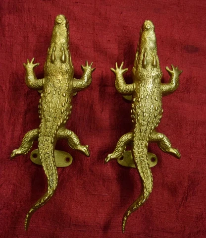 Wild Animal Theme Style Door Handle Pair Alligator Handmade Brass Home Decor VR2 Cover