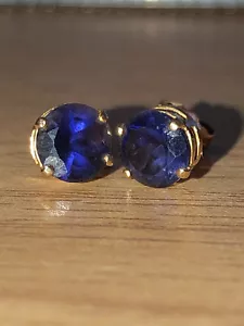 Vintage Mexican Hallmarked 10ct Gold with Solitaire Sapphire Stud Earrings - Picture 1 of 13