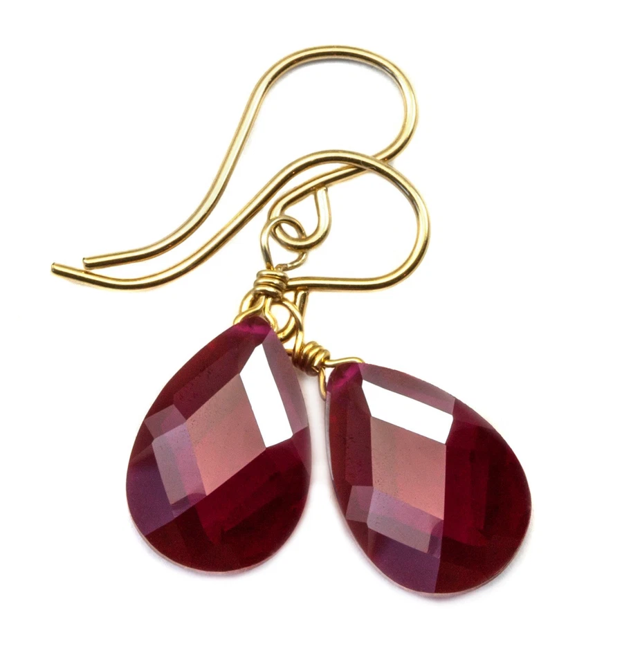 Pendientes de circonita cúbica de oro de 14k rojo rubí simulado circonita esterlina facetada lágrima Foto 1 de 4