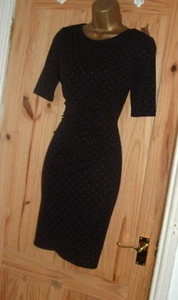 Stretchig schwarz rot gepunktet Vintage 40er 50er Pencil Wiggle Wickelkleid Gr 14 12 - Bild 1 von 4