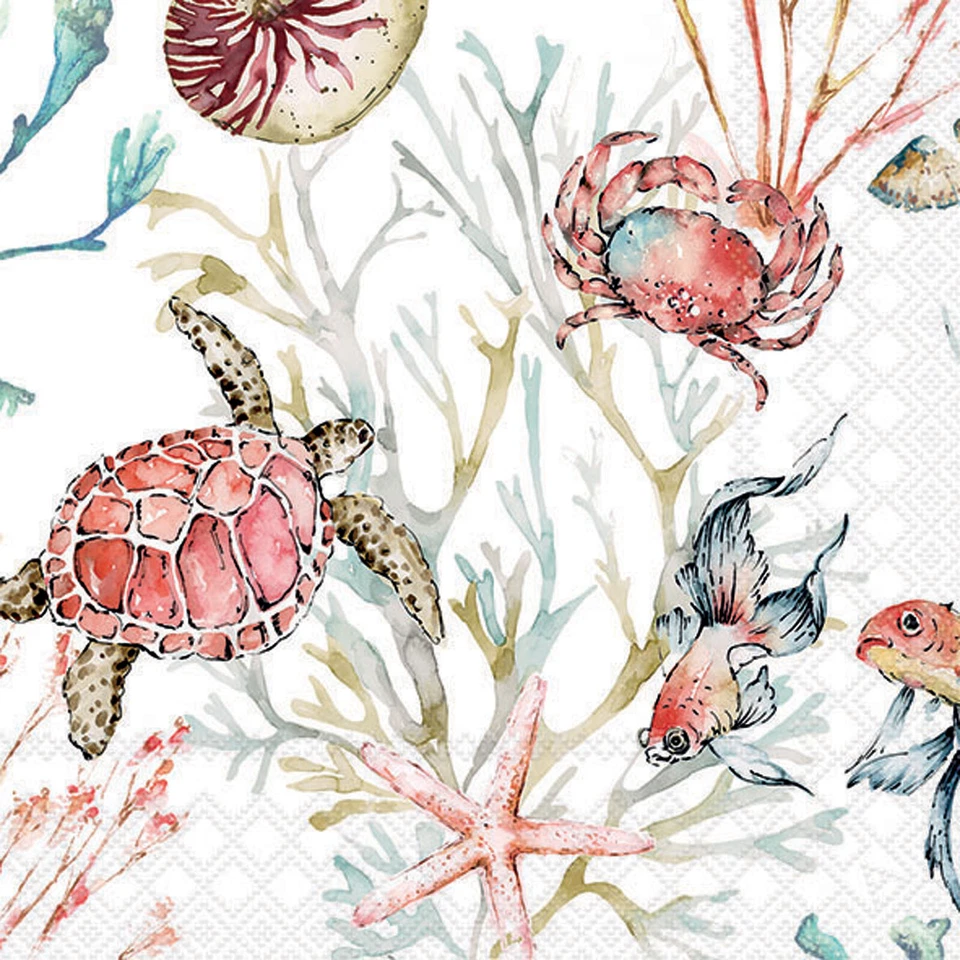 AMBIENTE Nautical Sea Life Napkins Party Paper Decoupage 3 Ply Serviette Crab Turtle Fish