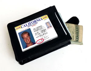 NEGRO Para Hombres CUERO GENUINO EXPANDIBLE 18+ Tarjeta de Crédito Identificación Billetera Bolsillo - Imagen 1 de 8
