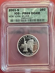 SILVER 2001-S New York State Quarter ICG PR69 DCAM Daniel Carr signed holder - Picture 1 of 2