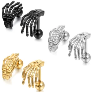 2pcs Skeleton Claw Hand Bone Stud Earrings Eyebrow Cartilage Barbell Piercing - Picture 1 of 15
