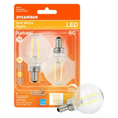Sylvania Natural G16.5 E12 (Candelabra) LED Bulb Soft White 60 Watt Equivalence - Image 1 of 2