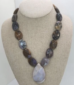 Artisan Sterling Claps Polished Jasper Moss Agate Gemstone Necklace Chunky 20 In - Picture 1 of 7