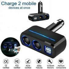 2 Way Car USB Charger 12V Cigarette Lighter Socket Splitter Phone Adapter Plug