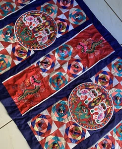 Hand Made Origami Quilt Throw/ 3D Textile Wall Art Cats Home Decor 35”x65” - Picture 1 of 10