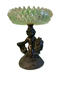Vintage Cherub Riding Koi Fish Marble Base Ashtray, Candy Dish, Soap Holder - Picture 1 of 10