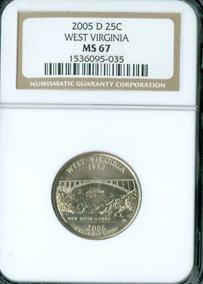 2005 D WEST VIRGINIA QUARTER NGC MS67 RARE LOW POP  . - Image 1 of 2