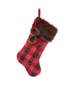 Buffalo Plaid Sequined Christmas Stocking with Faux Fur Cuff 20.5" by Kurt Adler - Picture 1 of 2