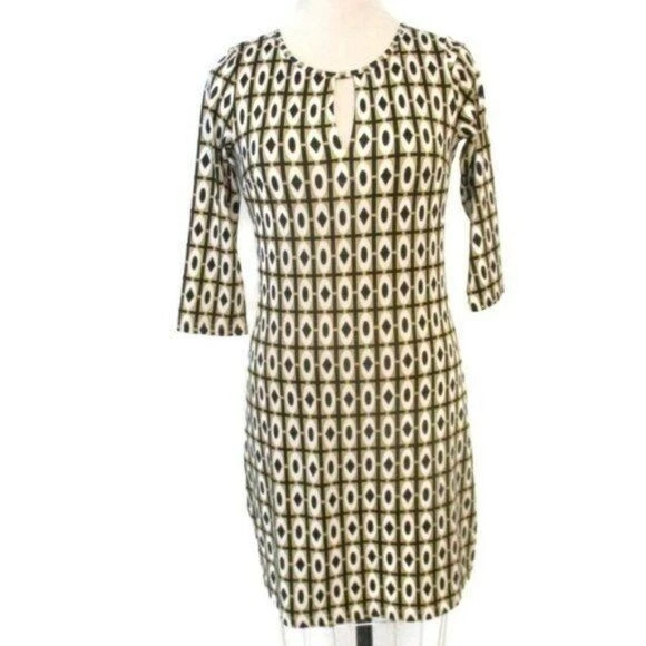 Julie Brown Tan Black Geometric Dress Small - Image 1 of 4
