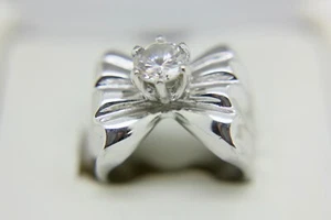 ❤️Vtg 925 Sterling Silver Geometric BOW RING SZ 6.5 Heavy w/ Cubic Zircon - Picture 1 of 14