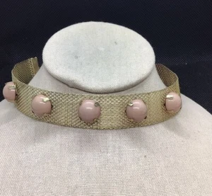 Gold Tone Wide Mesh & Light Brown Plastic Stone Fashion Choker Necklace F229 - Picture 1 of 5