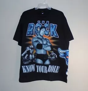 Vintage WWF The Rock Rocky Maivia AOP All Over Print Black Shirt XL *NWOT* WWE - Picture 1 of 7