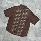 Cubavera 100% Linen Button Front Brown Stripe Short Sleeve Camp Shirt Mens L