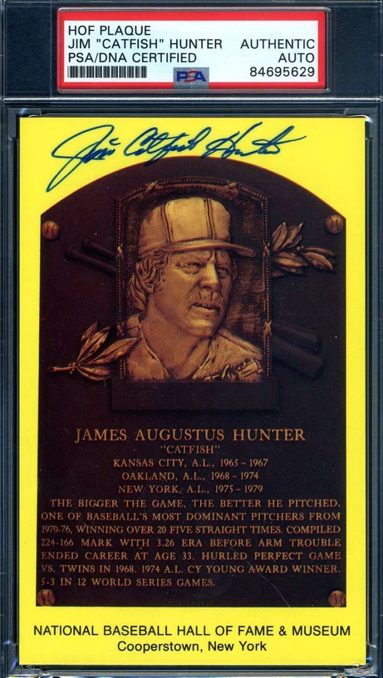 Jim Catfish Hunter PSA DNA Signed Gold Hall Of Fame Plaque Autograph - Image 1 of 1