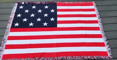 American Flag Blanket Patriotic Throw 47”X39” Woven 100% Cotton Reversible  - Image 1 of 4