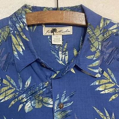 Joe Marlin Mens Hawaiian Shirt Size XLT Blue Green Floral Short Sleeve Button Up - Image 1 of 4