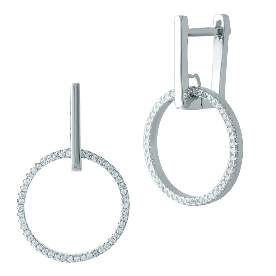 925 Sterling Silver Dangle/Drop Earring Fashion Zircon Design White Gold Finish - Image 1 of 4