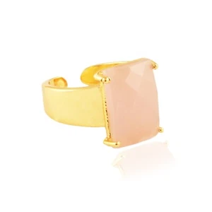 Beautiful Pink Chalcedony Gold Plated Wide Band Adjustable Rings Gift For Women - Picture 1 of 3