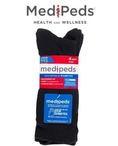 MediPeds Unisex schwarz Diabetiker Freizeit unverbindlich Crew Socken Large 4er-Pack - Bild 1 von 3
