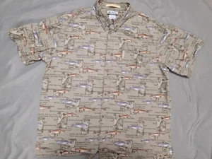 Columbia River Lodge Fish Print Short Sleeve Button-Up Shirt size XL Fishing  - Picture 1 of 9