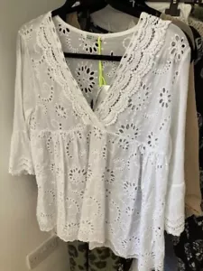 CAMICIA ESTIVA DESIGNER CARLA GIANNINI BIANCA RITAGLIATA TUNICA TOP TAGLIA UK 10 - 12 - Foto 1 di 3