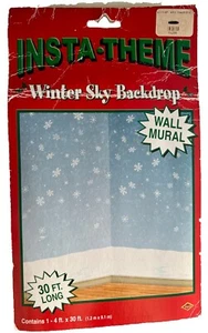 Insta-Theme Winter Sky Backdrop Beistle 4 ft x 30ft Snowflakes Blue SEALED READ - Picture 1 of 23