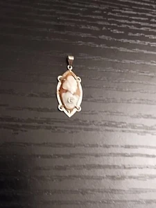 Vintage 14k  Gold,Oval Shell Salmon & Cream Cameo & Real Diamond, Pendant  - Picture 1 of 11