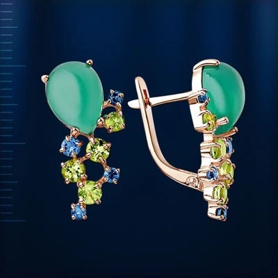 Ohrringe mit Chrysopras Topas Chrisolyth  Rose Rotgold 585 NEU Glänzend - Bild 1 von 3