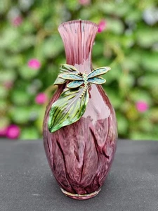 Jay Strongwater Swarovski Libelle Gena mundgeblasene große Knolle lila Glas Vase - Bild 1 von 20