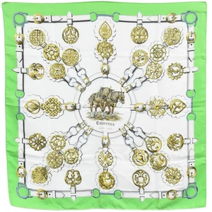 HERMES 100% Silk Carre 90 Cuivreries Light Green White Gold - Picture 1 of 15