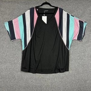 Bloomchic Shirt Womens 22-24 Black Colorblock Striped Sleeve V Neck Plus Size - Picture 1 of 12