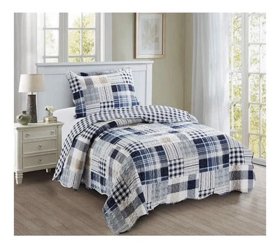 Блестящий Sunshine синий пледы и полосы лоскутное одеяло, 3 изделия лоскутное одеяло комплект с 2 - Изображение 1 из 4