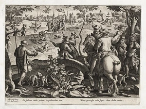 Falkenjagd Falke falconry hunting Stradanus Venationes Ferarum engraving 1578 - Picture 1 of 1