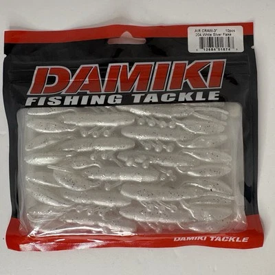 "Damiki Air Craw 3"" escamas blancas plateadas - pesca, lubina, criatura, plástico suave," Foto 1 de 3