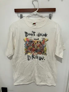 Fred Babb Vintage "Don't Drink and Draw" Art T-Shirt, White, Large - Picture 1 of 4