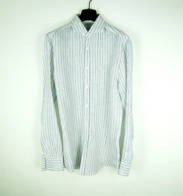 Brunello Cucinelli Shirt Men XL Linen Button Down Long Sleeve Striped Slim Fit L - Image 1 of 4