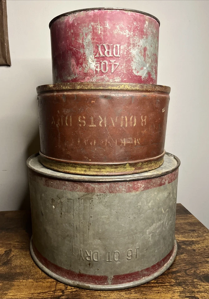 Set of 3 Antique Primitive Metal Dry Grain Measures Original General Store ! - Image 1 of 4