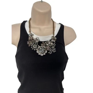 Zara Women's Chunky Statement Rhinestone Floral Necklace Glam Event Cocktail - Picture 1 of 6
