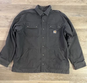 Carhartt Jacket Men XL Rugged Flex Relaxed Fit Fleece Lined Snap Front Canvas - Picture 1 of 15