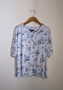 New Ellen Tracy Pajama 2 Pc Set Top Shorts Large Blue Soft City Scene - Picture 1 of 4