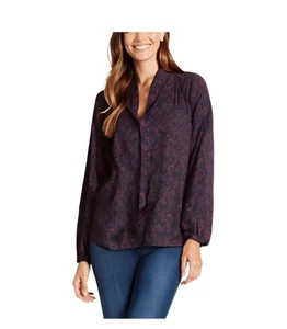 NYDJ Womens Bow Navy Blouse Shirt Top Plus Size 0X NEW - Picture 1 of 3