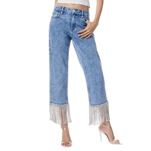 Alice + Olivia Amazing Crystal Fringe Hem Jeans $695 Size Size 25 NWD - Picture 1 of 15