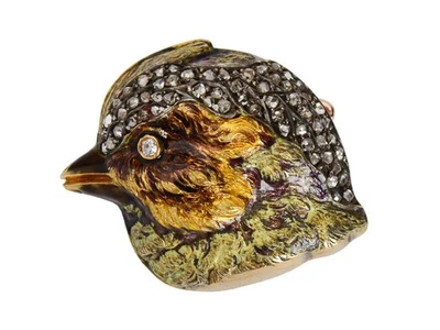 Llamativo broche antiguo de diamantes con motivo de pájaro Foto 1 de 4
