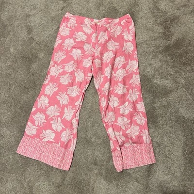 Pantalones Sigrid Olsen Rosa Lino Floral Relajado Talla 33 Cintura  Foto 1 de 4