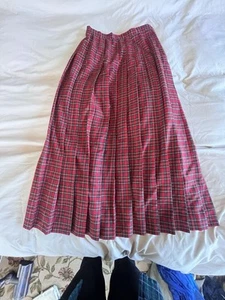 Susan Bristol Pleated Red Plaid Ankle Length Skirt Size 8 - Picture 1 of 5