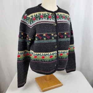 Vintage Tally Ho Wool Cardigan Sweater Petite Medium, Fair Isle Birdseye Floral - Picture 1 of 8