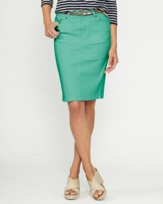 GARNET HILL Size 6 8 P Petite Five Pocket Stretch Denim Pencil Skirt Green NEW - Image 1 of 2